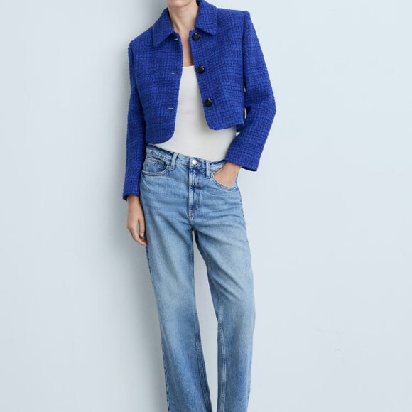 Mango Blue Tweed Jacket with Buttons - Picture 4 of 5